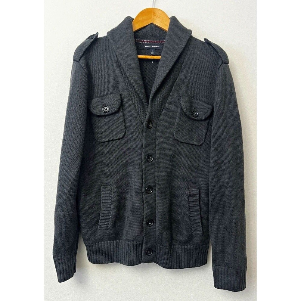 Banana Republic Men's Gray Cotton Shawl Collar Button Cardigan w/ Pockets L